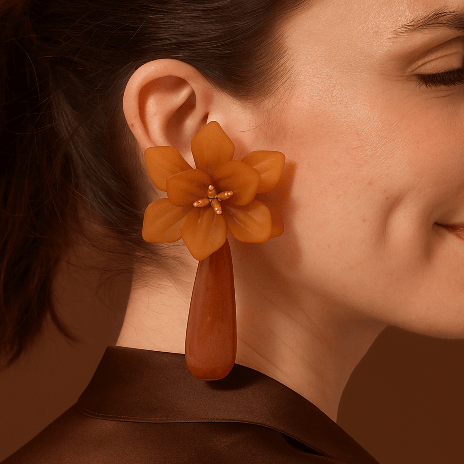 Flora Carnelian Resin Flower Clip Earrings