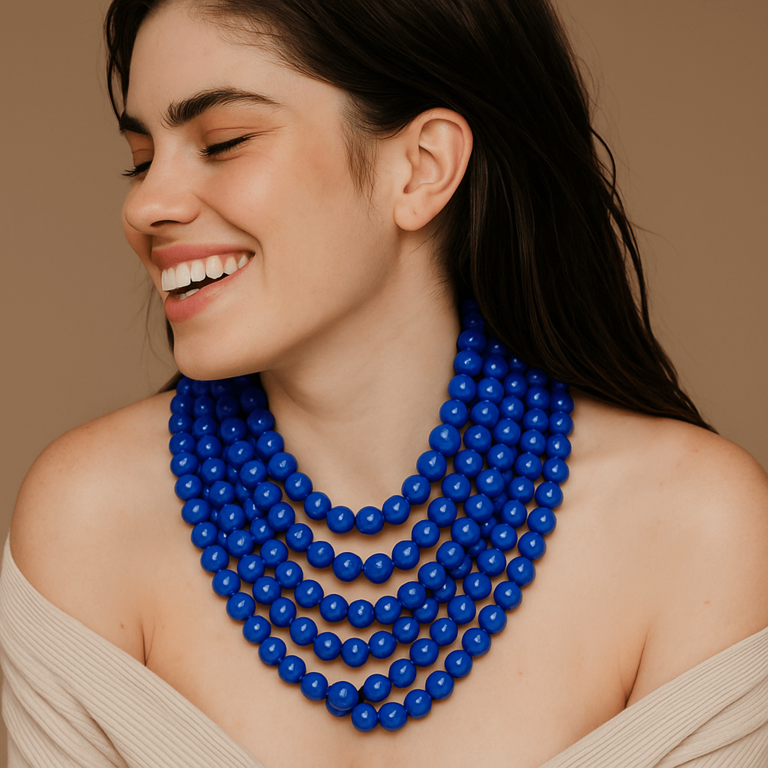 Lapis Resin Multi Strand Necklace With Vegan Adjustable Clasp