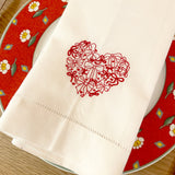 Valentine Linen Napkin Set | Heart & Bows Design, Bespoke Embroidery