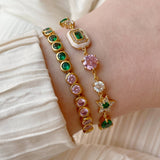Celeste Cluster Bracelet Blush Pink, Emerald Green & Gold