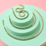 Dotty Tennis Necklace, Blush Pink, Emerald Green & Gold