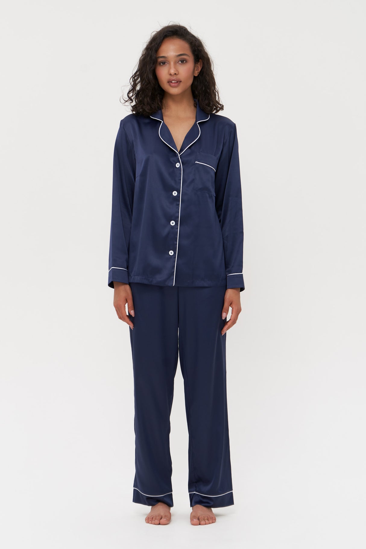 Navy Satin Pyjamas