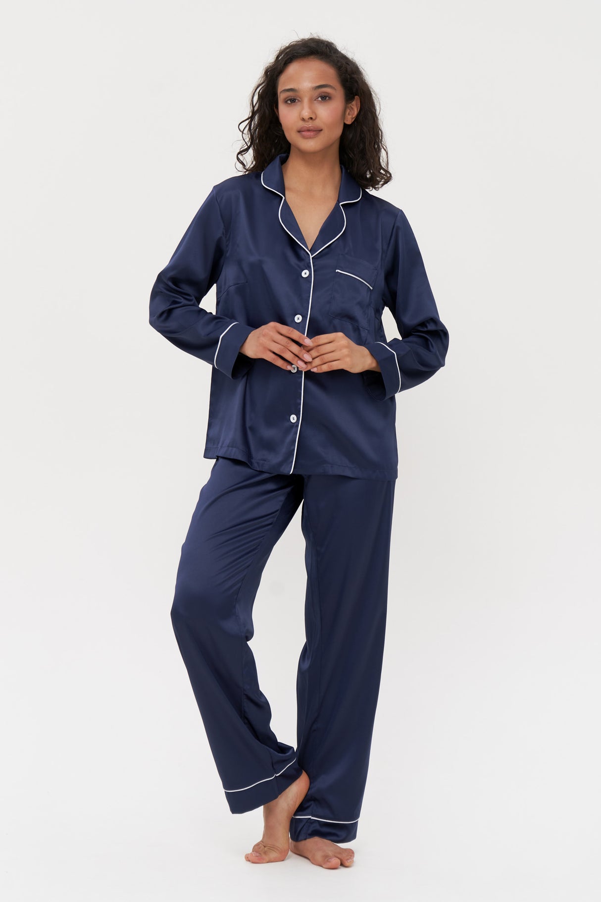 Navy Satin Pyjamas