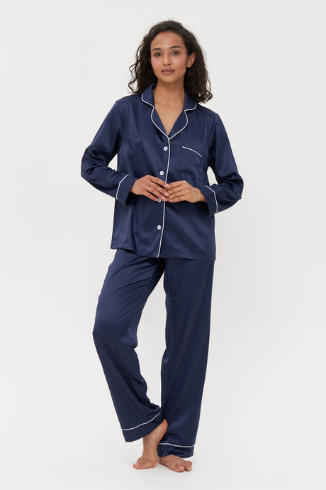 Navy Satin Pyjamas
