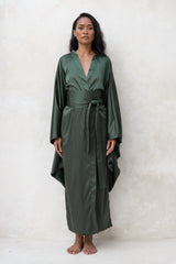 Satin Kimono Robe in Green