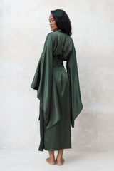 Satin Kimono Robe in Green