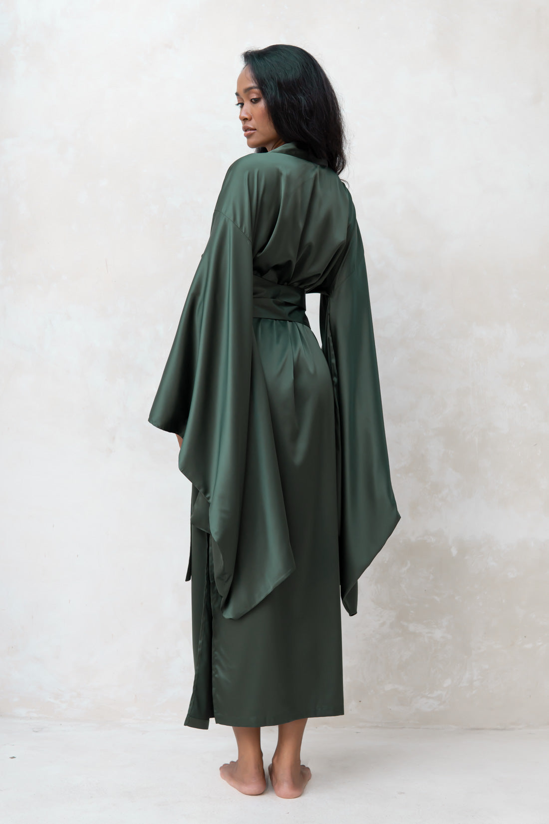 Satin Kimono Robe in Green
