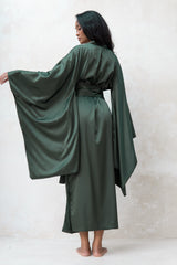 Satin Kimono Robe in Green