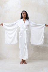 Satin Kimono Robe in Ivory White