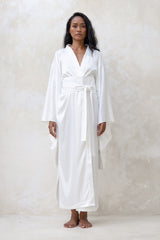 Satin Kimono Robe in Ivory White