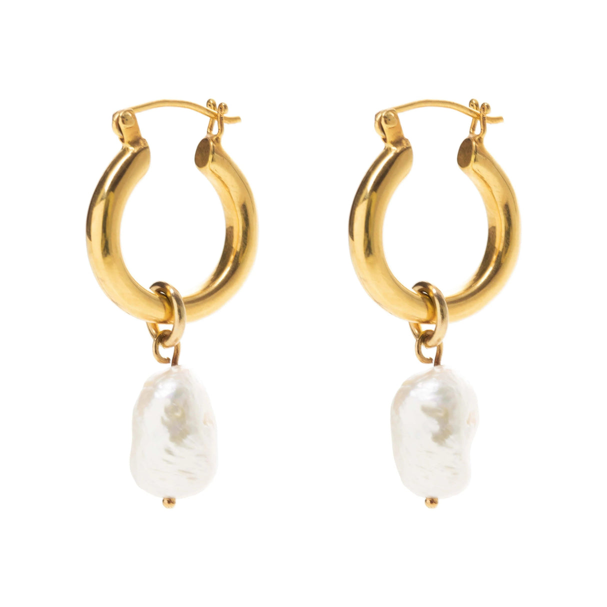 Gold Mini Hoops With Baroque Pearls