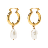 Gold Mini Hoops With Baroque Pearls