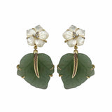Mother of Pearl Flower Earrings With Jade Leaf Drop