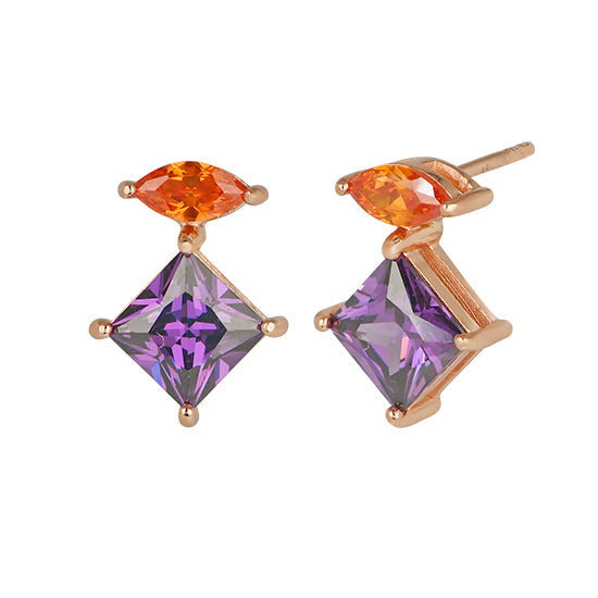 Esme Stud Earrings, Amethyst Purple, Orange & Rose Gold