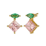 Esme Stud Earrings, Emerald Green, Pink & Gold