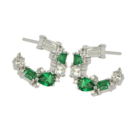 Lottie Cluster Earrings, Emerald Green & Silver
