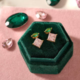 Esme Stud Earrings, Emerald Green, Pink & Gold