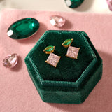 Esme Stud Earrings, Emerald Green, Pink & Gold
