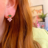 Esme Stud Earrings, Emerald Green, Pink & Gold