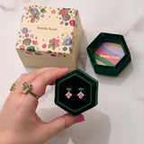 Esme Stud Earrings, Emerald Green, Pink & Gold