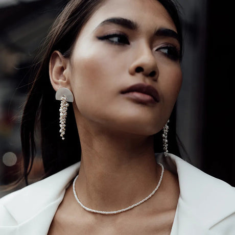 Hakuro Silver Mother of Pearl and Pearl Long Drops