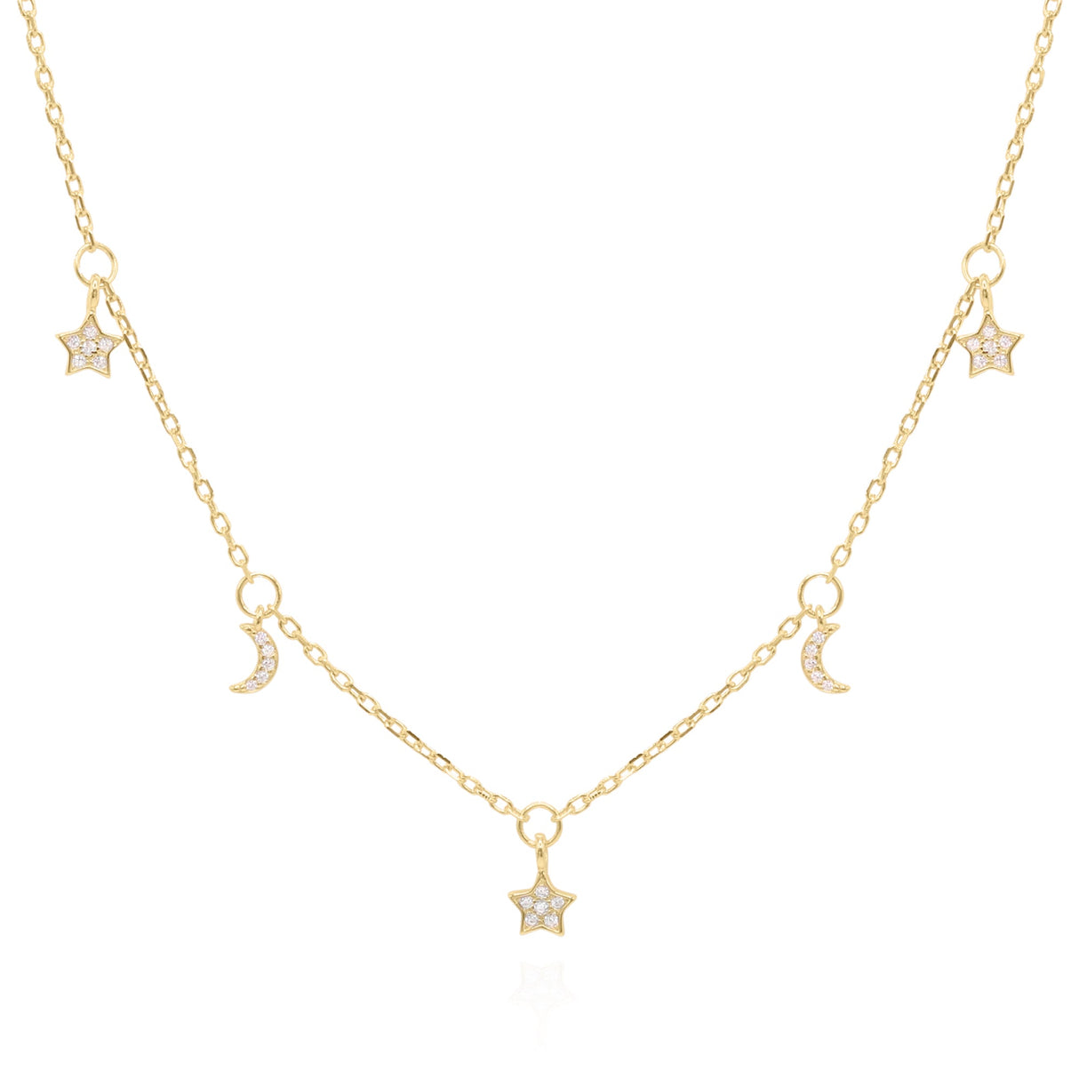 Elsie Star & Moon Charm Necklace | 18k Gold Plated