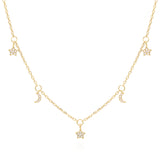 Elsie Star & Moon Charm Necklace | 18k Gold Plated
