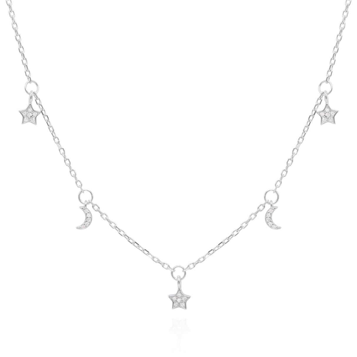 Elsie Star & Moon Charm Necklace | 925 Sterling Silver