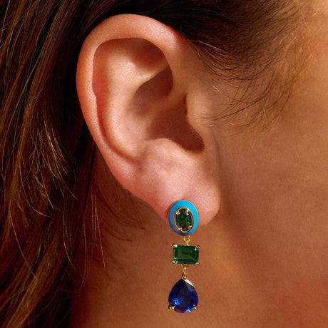 Frida Enamel Drop Earrings, Blue, Green & Gold