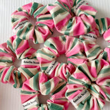 Lucy Pink & Green Stripe Velvet Scrunchie