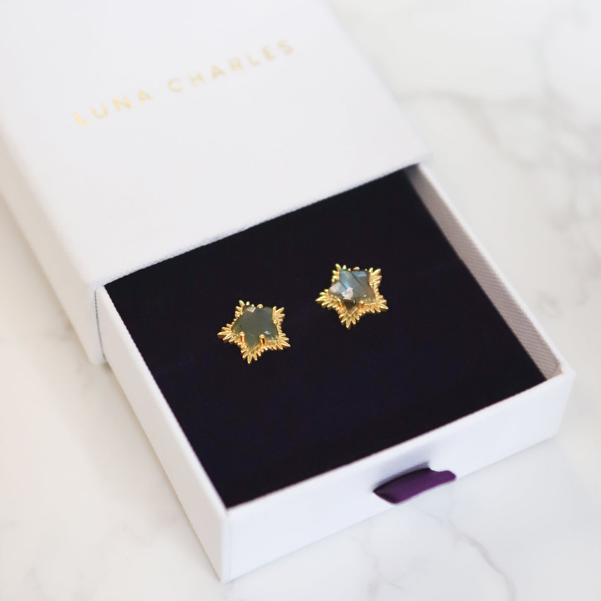 Felicity Labradorite Spiky Star Stud Earrings | 18k Gold Plated