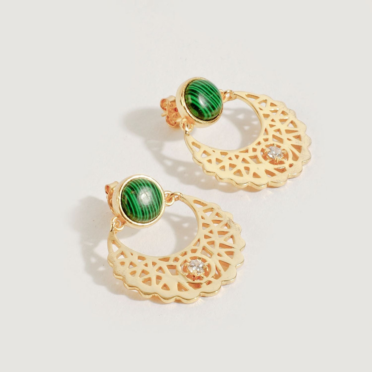 Cradle Moon With Malachite & Crystal Stud Earrings