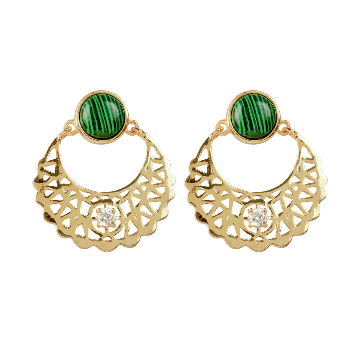 Cradle Moon With Malachite & Crystal Stud Earrings