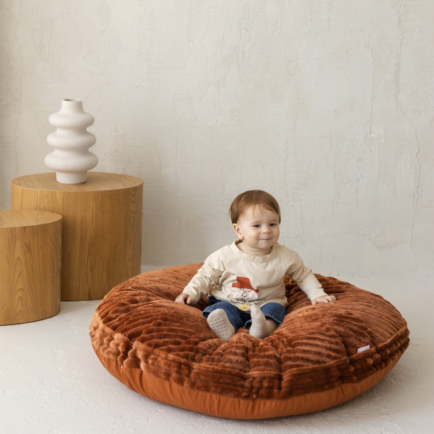 MINICAMP Large Kids Floor Cushion with a terracotta corduroy cover