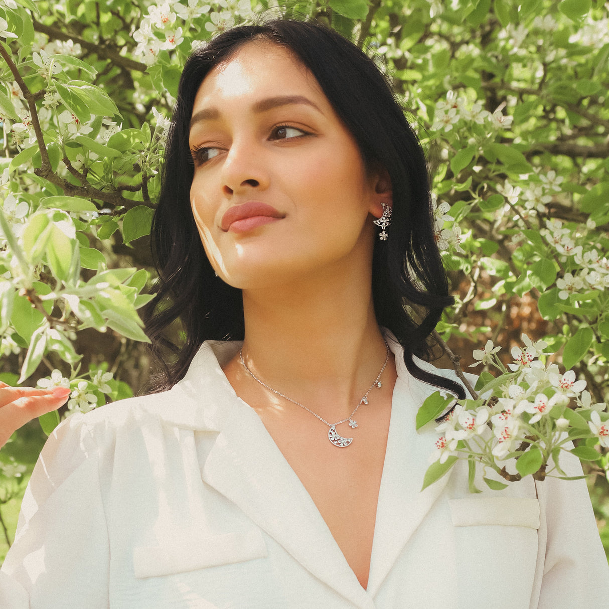 Posie Flower Moon Earrings | 925 Sterling Silver