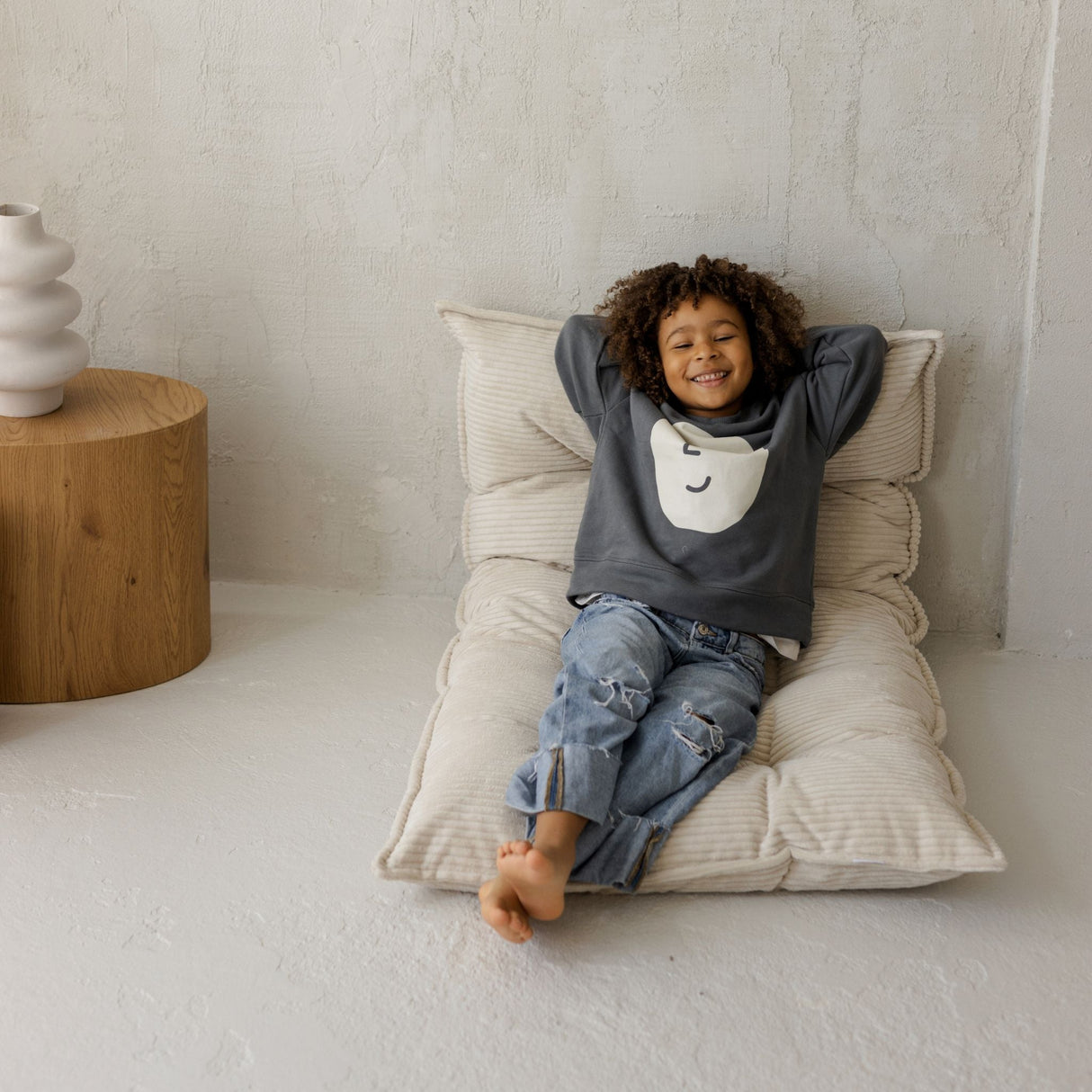 MINICAMP Tufted Corduroy Floor Cushion, French Style Pillow in Ecru