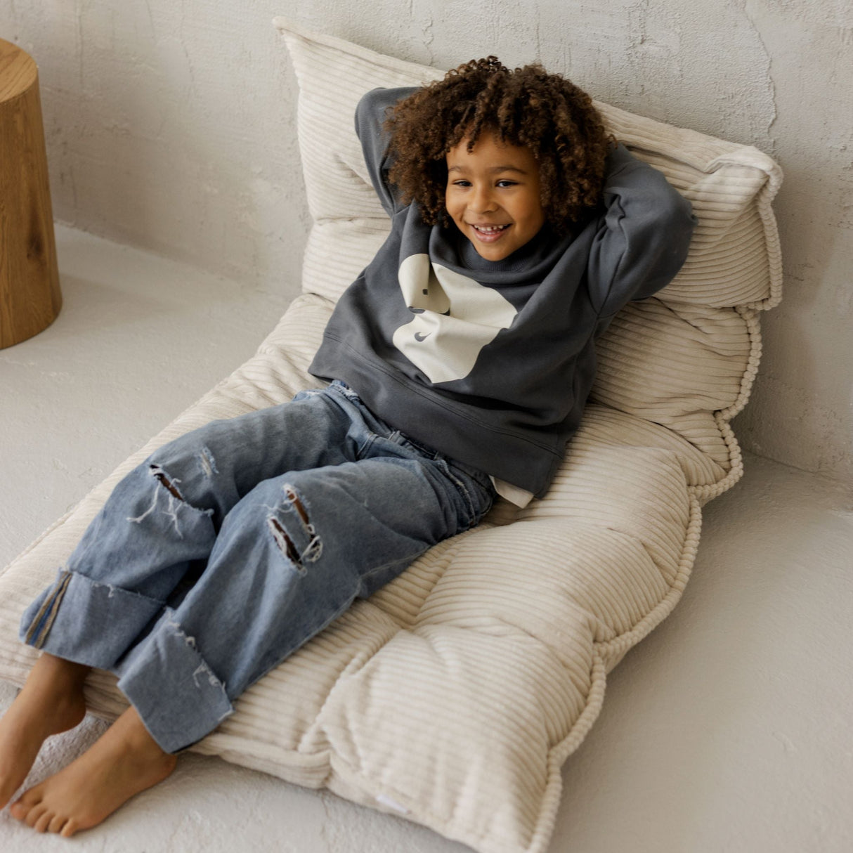 MINICAMP Tufted Corduroy Floor Cushion, French Style Pillow in Ecru