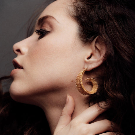 Gold Weave Curled Hoops