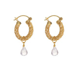 Gold Weave Mini Hoops With Rose Quartz Charm