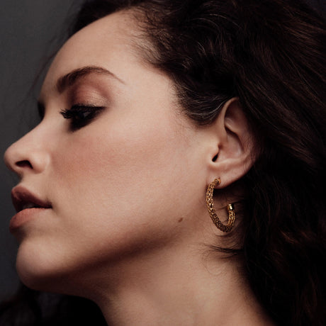 18ct Gold Plated Weave Medium Open Hoops