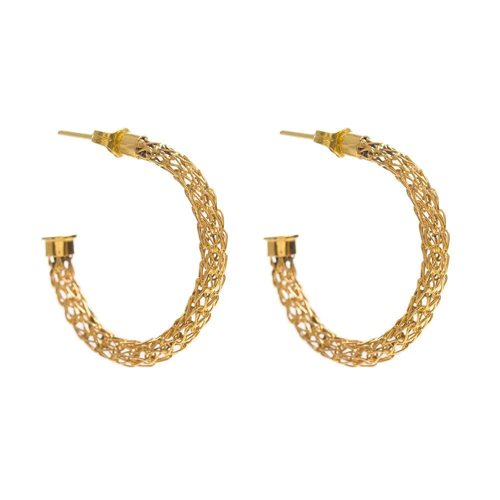 18ct Gold Plated Weave Medium Open Hoops