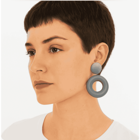 Lucia French Grey Resin And Matte Rubber Clip Drop Earrings