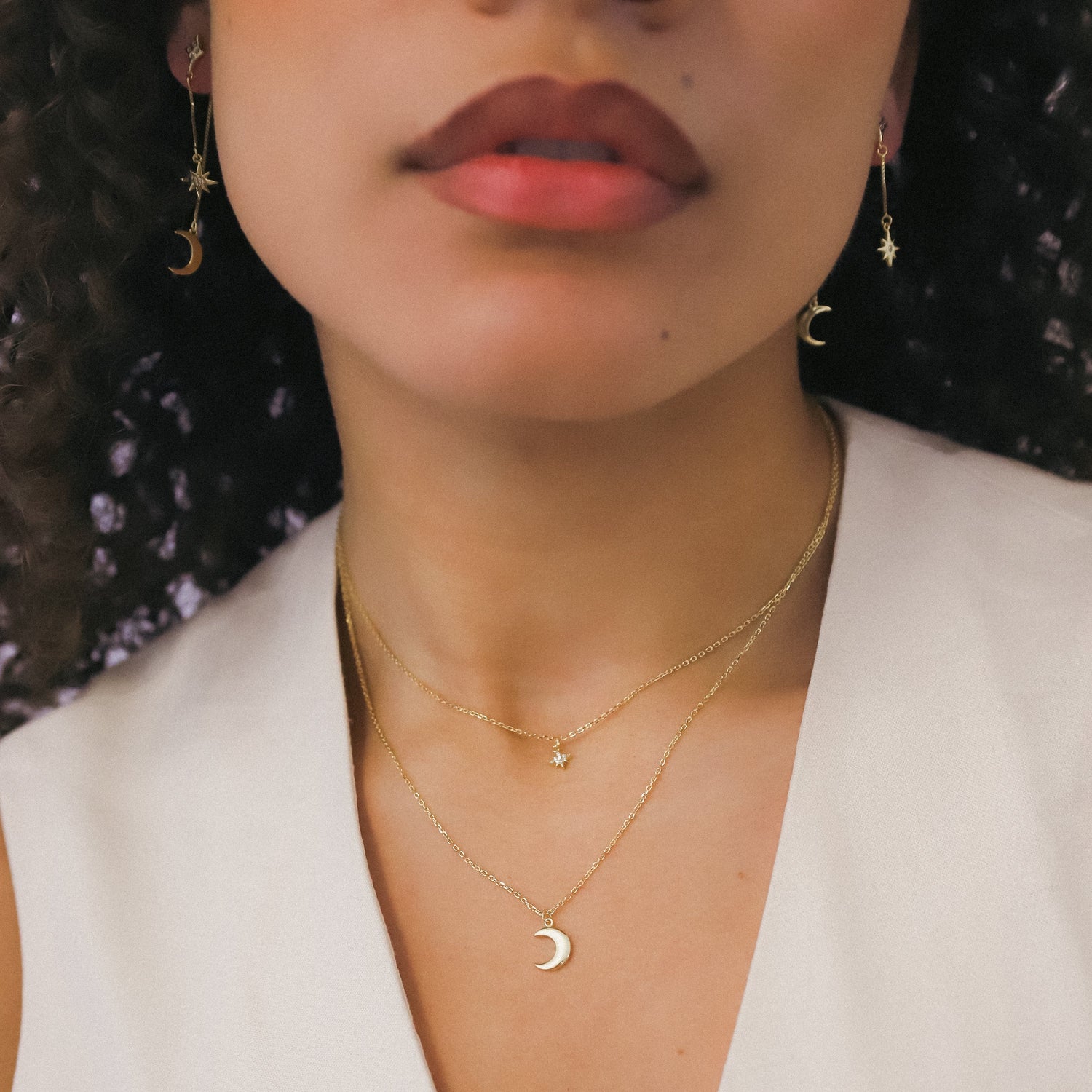 Harper Moon & Star Charm Necklace | 18k Gold Plated