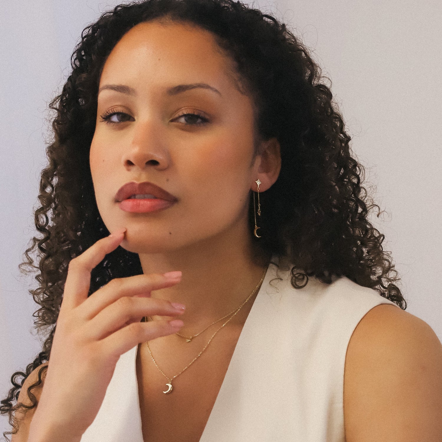 Karita Moon & Star Double Chain Earrings | 18k Gold Plated