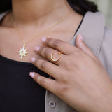 Zira Star and Moon Birthstone Ring | 18K Gold Plated