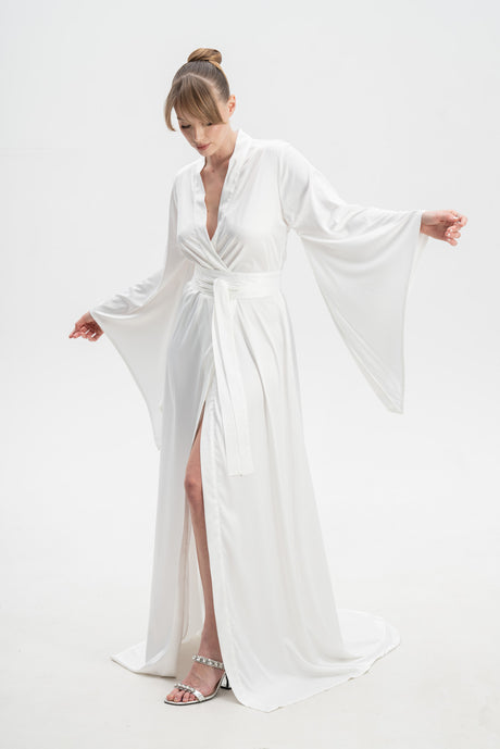 Long Satin Dressing Gown With Train