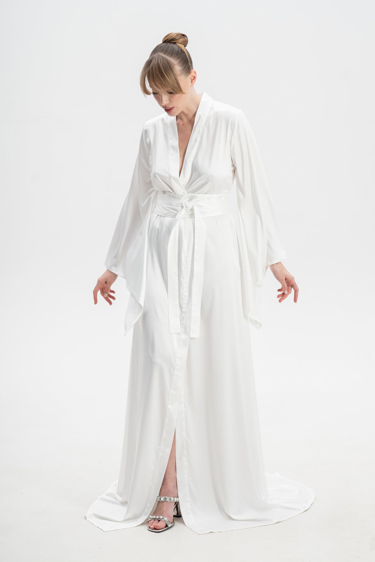 Long Satin Dressing Gown With Train
