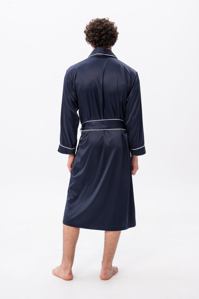 Navy Men's Satin Dressing Gown