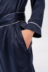 Navy Men's Satin Dressing Gown