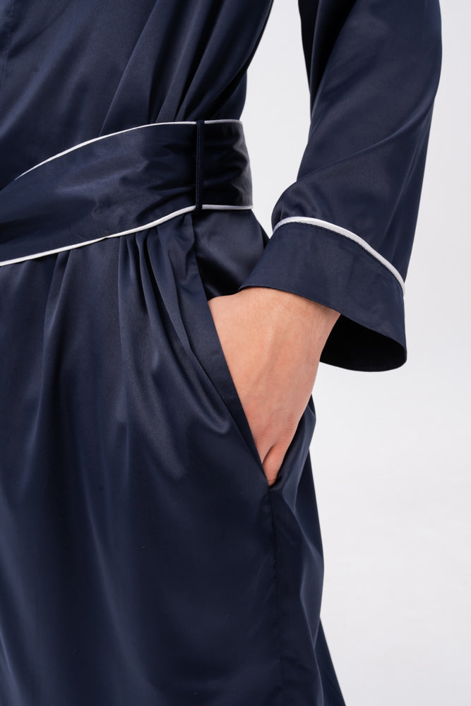 Navy Men's Satin Dressing Gown